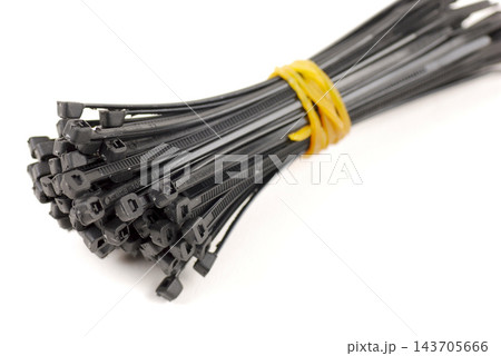 Black Cable Ties Bundle Isolated on White Background Black Cable Ties Bundle Isolated on White Background 143705666