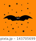 Halloween bat in flat styly on orange background. Vector template for banner, poster, flyer, sticker, logo design, etc. 143705699