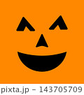 Halloween Pumpkin Face on orange background. Cute smiling Jack o Lantern. Vector template for Halloween party decorations. 143705709