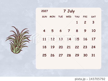 2027年7月のカレンダー　日曜日始まり 143705792