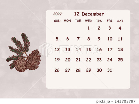 2027年12月のカレンダー　日曜日始まり 143705797