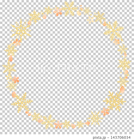 圓形相框，飾有閃亮的雪花和小花（粉紅色） 143706034