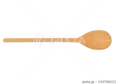 Big wooden spoon on a white background. Kitchen dinnerware. Sustainable lifestyle. Craft product. 143706221