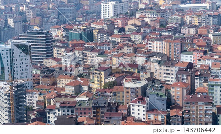 Crowded residential neighborhood in Istanbul, Turkey, closely packed apartment buildings and high rise blocks seen from above, with almost no green areas 143706442