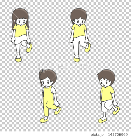 A set of illustrations of children putting on shoes A set of illustrations of children putting on shoes 143706969