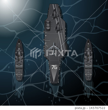 Top View Vector Illustration of Naval Fleet with Aircraft Carrier Top View Vector Illustration of Naval Fleet with Aircraft Carrier 143707522