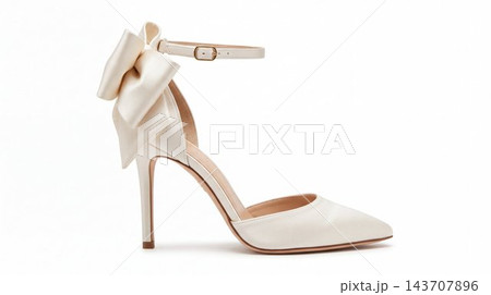 Ivory satin pointed pump with bow and ankle strap on white Ivory satin pointed pump with bow and ankle strap on white 143707896