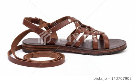 Brown leather gladiator sandal with studs and long ankle strap 143707905