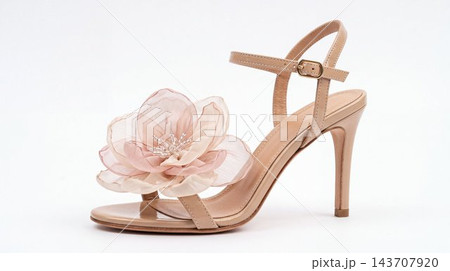 Nude patent high heel sandal with pink organza flower Nude patent high heel sandal with pink organza flower 143707920