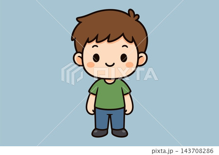 Cute Chibi Boy with Brown Hair in Green T-Shirt Vector Illustration Cute Chibi Boy with Brown Hair in Green T-Shirt Vector Illustration 143708286