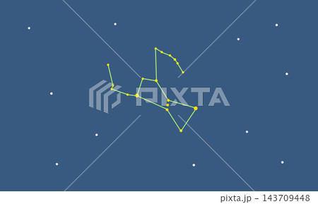 星空に浮かぶオリオン座の星座線のカラーイラスト 星空に浮かぶオリオン座の星座線のカラーイラスト 143709448