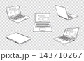 Modern isometric laptop outline vector icon with editable stroke. Minimal line art illustration isolated on white and gray grid background. Perfect for web, mobile apps, UI, technology, business. 143710267