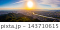 Landscape Panorama of Gifu City from viewpoint in sunset time. It is a Japanese prefecture featuring a city, mountains, rivers, and beautiful skies. 143710615