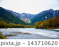 Landscape of The Japan Alps and the Azusa river in Kamikochi National Park in autumn, Nagano Prefecture, Japan, are popular tourist destinations for nature sightseeing and hiking. 143710620