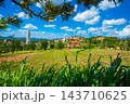 Beautiful romantic of Venetian-style Italian village landscape on mountain with blue sky and cloud background in Thailand. Timelapse 143710625