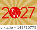 2027年 未年　年賀状テンプレート64（2027　放射線　羊 横型） 143710775