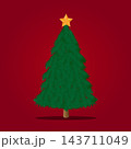 Beautiful, elegant, bright green Christmas tree with stars on tree vector illustration on red background modern design. 143711049