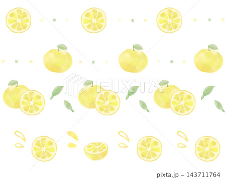柔らかい水彩で描いた柚子の飾り罫セット 143711764