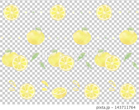 柔らかい水彩で描いた柚子の飾り罫セット 143711764