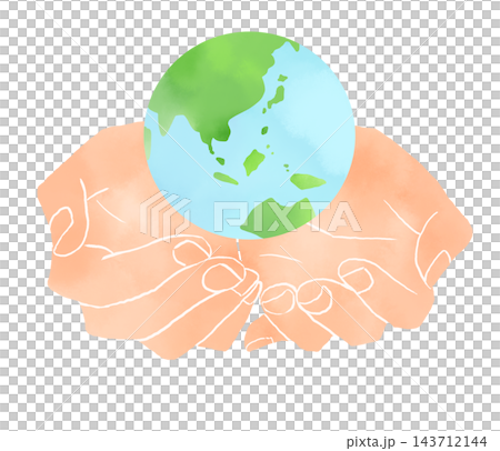 Watercolor-style illustration of a figure embracing the Earth with both hands. Watercolor-style illustration of a figure embracing the Earth with both hands. 143712144