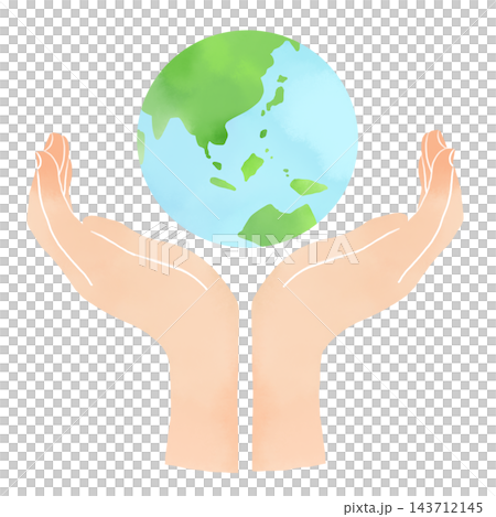 Watercolor-style illustration of a person holding the Earth with both hands. 143712145