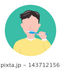 Cartoon vector illustration element of a boy brushing his teeth in green background template 143712156