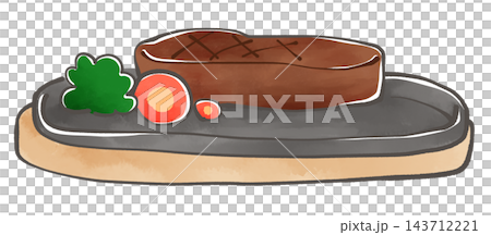 Illustration of a steak on a steak plate 143712221