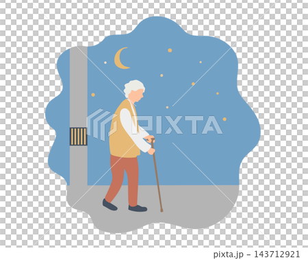 Illustration of an elderly person wandering around at night Illustration of an elderly person wandering around at night 143712921
