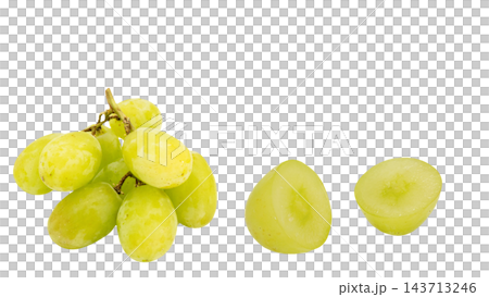 Crops, individual grapes, and cross-section of green grapes, with transparent background, macro photography. Crops, individual grapes, and cross-section of green grapes, with transparent background, macro photography. 143713246