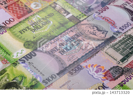 Guyana paper money, dollar banknotes and coins as currency for exchange or travel 143713320