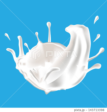 Milk liquid splashing isolated on solid color background. Realistic vector in 3D elements. Food and Drink concepts. 143713398