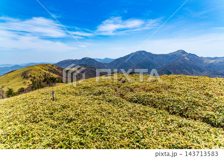 【剣山国定公園】初夏の塔丸への登山道　稜線と剣山・次郎笈と丸笹山　徳島県三好市 143713583