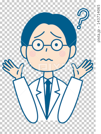 A man in a white coat raises both hands with a troubled expression. A man in a white coat raises both hands with a troubled expression. 143714065