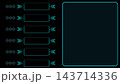 eight horizontal menu options on the left, each with colorful icons and arrows. On the right, there is a large empty rectangular area outlined in blue, possibly for displaying content with monitor 143714336
