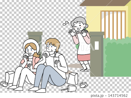 民家の前で飲食する観光客 民家の前で飲食する観光客 143714562