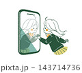 スマートフォンに映る自分と手を合わせて向き合う女子生徒-4色 スマートフォンに映る自分と手を合わせて向き合う女子生徒-4色 143714736