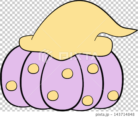 Cute pastel purple pumpkin wearing a yellow witch hat, Halloween element Cute pastel purple pumpkin wearing a yellow witch hat, Halloween element 143714848