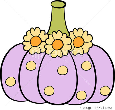 Cute pastel purple pumpkin decorated with a floral flower crown, autumn element Cute pastel purple pumpkin decorated with a floral flower crown, autumn element 143714868