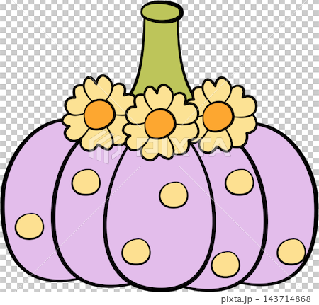 Cute pastel purple pumpkin decorated with a floral flower crown, autumn element Cute pastel purple pumpkin decorated with a floral flower crown, autumn element 143714868