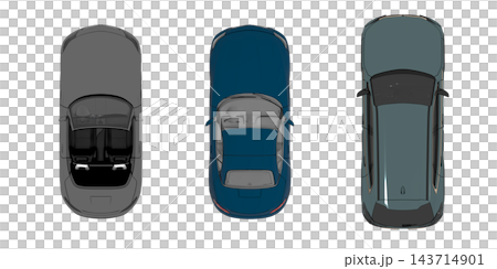 car set, isolated on transparent background, 3d illustration, cg render, top view 143714901