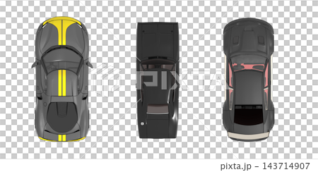 car set, isolated on transparent background, 3d illustration, cg render, top view car set, isolated on transparent background, 3d illustration, cg render, top view 143714907