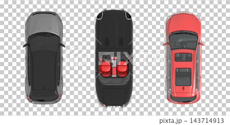 car set, isolated on transparent background, 3d illustration, cg render, top view car set, isolated on transparent background, 3d illustration, cg render, top view 143714913