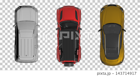 car set, isolated on transparent background, 3d illustration, cg render, top view car set, isolated on transparent background, 3d illustration, cg render, top view 143714917