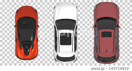 car set, isolated on transparent background, 3d illustration, cg render, top view car set, isolated on transparent background, 3d illustration, cg render, top view 143714919