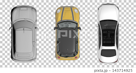 car set, isolated on transparent background, 3d illustration, cg render, top view car set, isolated on transparent background, 3d illustration, cg render, top view 143714925