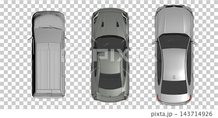 car set, isolated on transparent background, 3d illustration, cg render, top view car set, isolated on transparent background, 3d illustration, cg render, top view 143714926
