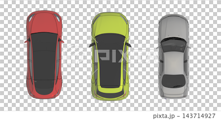 car set, isolated on transparent background, 3d illustration, cg render, top view car set, isolated on transparent background, 3d illustration, cg render, top view 143714927