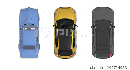 car set, isolated on transparent background, 3d illustration, cg render, top view car set, isolated on transparent background, 3d illustration, cg render, top view 143714928