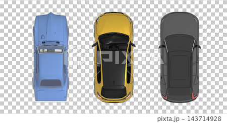 car set, isolated on transparent background, 3d illustration, cg render, top view car set, isolated on transparent background, 3d illustration, cg render, top view 143714928