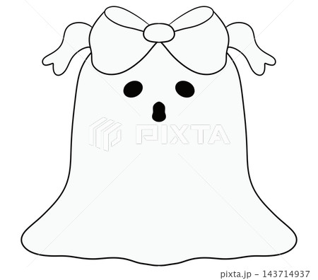 Cute line art ghost wearing a bow, spooky black and white outline element Cute line art ghost wearing a bow, spooky black and white outline element 143714937